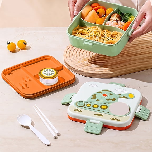 Microwave Safe Bento Box with Compartments, Cartoon print Lunch Tupperware,Sauce Container & Tableware, Leak-Proof Food Storage for Office & Daily Use(2.89*6.77 in)A
