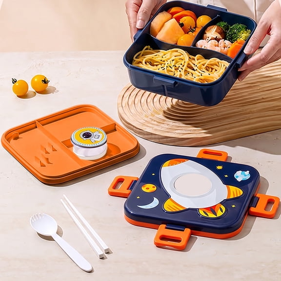 Microwave Safe Bento Box with Compartments, Cartoon print Lunch Tupperware,Sauce Container & Tableware, Leak-Proof Food Storage for Office & Daily Use(2.89*6.77 in)A