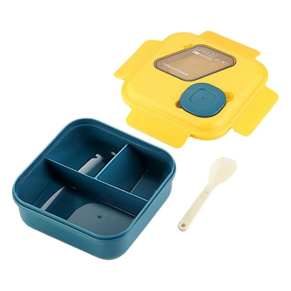 Microwave Safe Bento Lunch Box 6.89x6.89in with 3 Compartments & Sauce Cup - Leakproof Plastic Food Container for Office Meals (Blue)