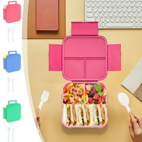 Microwave Safe Flip Top Lunch Box | Portable Food Grade Plastic Bento Box with Compartments | Leakproof Sealed | 6.77x6.61x2.48 in | Dishwasher Safe | 2 Pack | Blue Pink Green