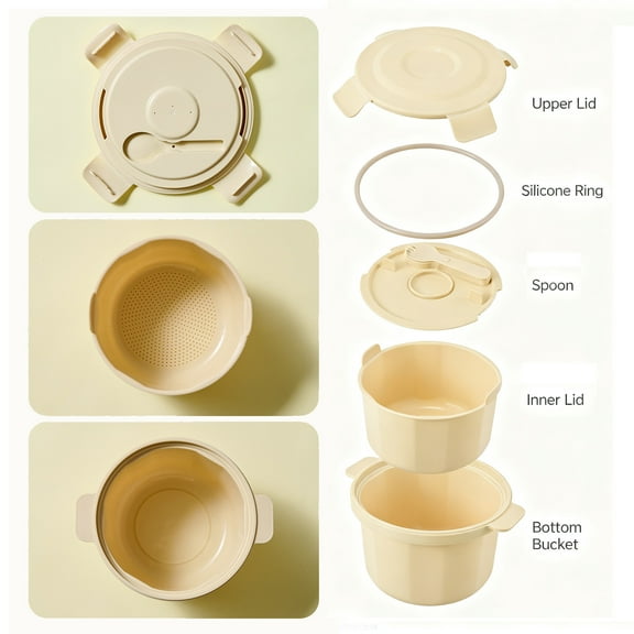 Microwave Safe Portable Rice Cooker with Air Holes, Heat-Resistant Plastic Container for Rice, Soup, Vegetables, Noodles Cooking