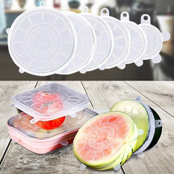 Microwave Safe Silicone Stretch Lids Reuseable Flexible Covers For Rectangle, Round, Square Bowls, Dishes, Plates, Cans, Jars, Glassware And Mugs (Free Size_Multicolor) (Set Of 6)