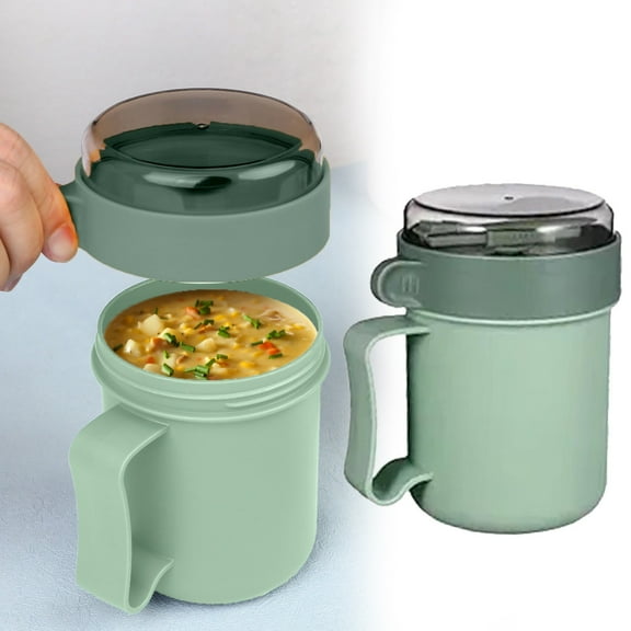 Microwave Safe Soup Mug with Lid and Spoon, Portable 14oz Breakfast Cup for Porridge, Milk and Oatmeal, Leak-Proof Lunch Container with Handle for Office, School and Travel