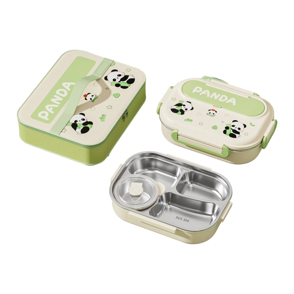 Microwave Safe Stainless Steels Bentos Box Cartoon Design 4 Compartments Leak Proof Seal Heat Insulation