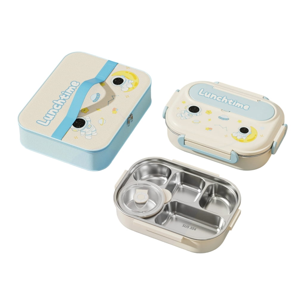 Microwave Safe Stainless Steels Bentos Box Cartoon Design 4 Compartments Leak Proof Seal Heat Insulation