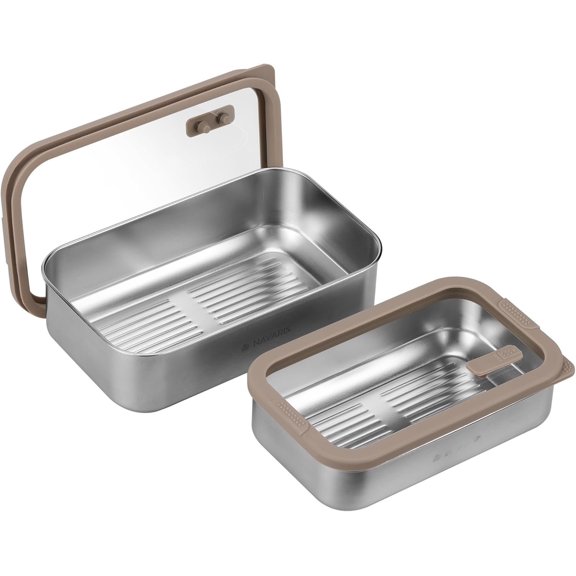 Microwave-Safe Steel Lunch Box - Microwavable & Stainless Steel Bento Box - Light & Durable - Lunch or Snack Container Bento Box and Storage - Set of 2 Brown