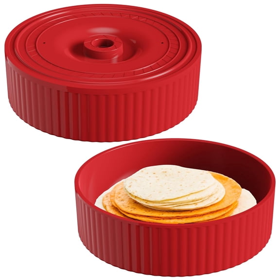 Microwave Safe Tortilla Warmer with Vented Lid – 8.5 * 2.5 inch Microwave Safe Taco Holder, Easy-Lift Handle, Stackable Design, Textured Edge for Easy Grip – Keep Tortillas Warm & Fresh