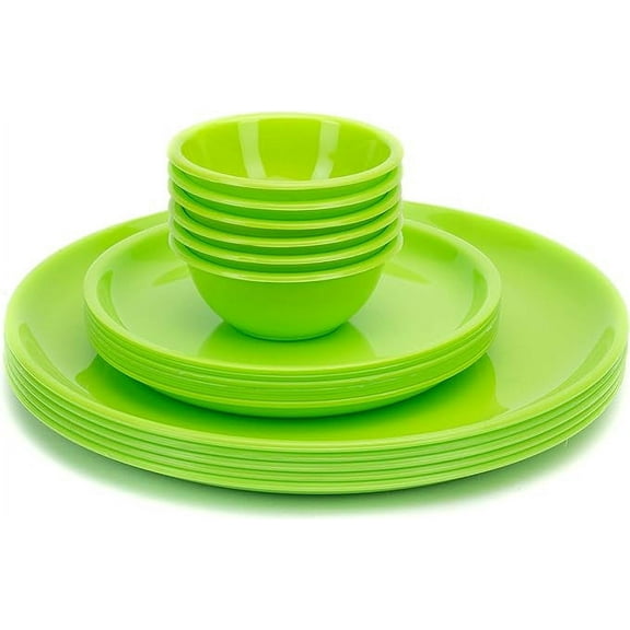 Microwave Safe Unbreakable Round Dinner Set Big Plates Set of 6 Small Plates Set 6 & 6 Pcs Small Bowl, Made in India (Green, Set of 18)