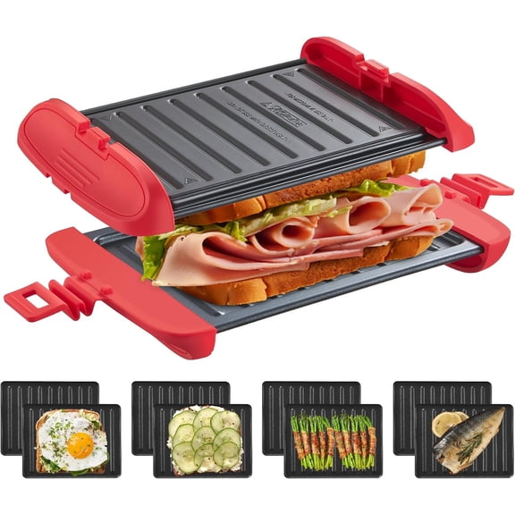 Microwave Sandwich Maker, Microwave Toastie Maker, Snack Maker &  Press, Microwavable Metal, Removable Non-Stick Plates,  Microwavable Cookware, Dishwasher Safe, Red
