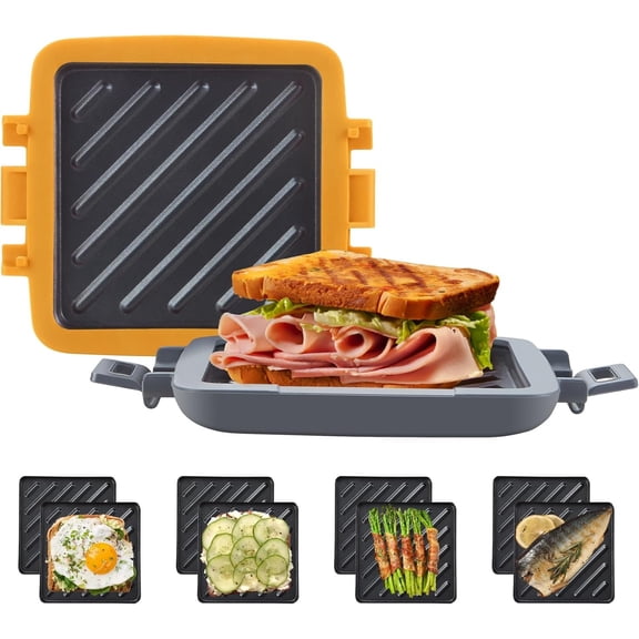 Microwave Sandwich Maker, Snack Maker &  Press, Removable Non-Stick Plates,  Microwavable Cookware, Heatwave Technology, Orange