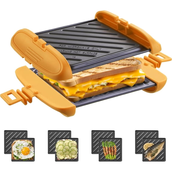 Microwave Sandwich Maker, Toastie Maker, Snack Maker & Press, Microwavable Metal with Removable Non-Stick Plates, Cookware, Dishwasher Safe, Orange