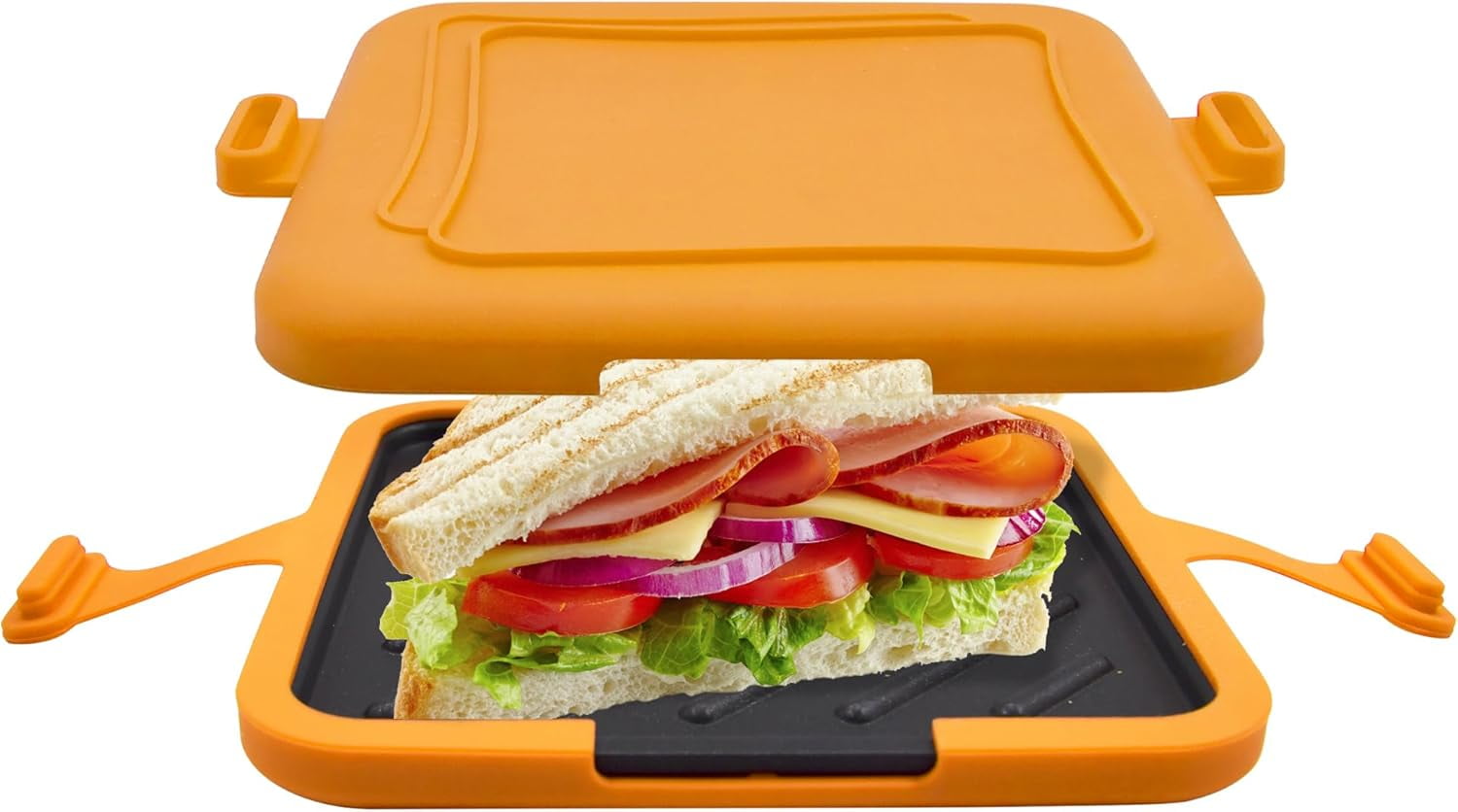 Microwave Sandwich Press Maker, Quick 2-Min Toastie, Panini, & Grilled Cheese Maker, No Power Cords, Wireless, Dishwasher Safe & Easy Clean, Yellow