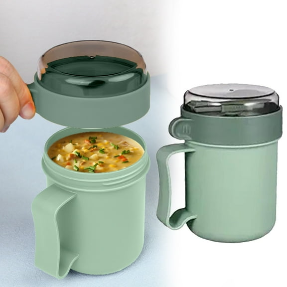 Microwave Soup Mug with Lid,Sealed Thermos Cup,Microwave Soup Mug with Lid,Orridge Lunch Box with Spoon,Microwave Soup Mug with Lid and Steam Release Vent,for Soups,Noodles,16.9-Ounce(Green)