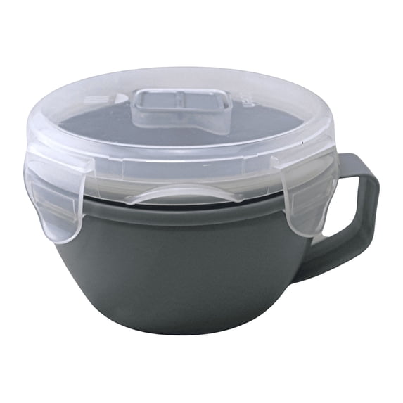 32 oz Gray Microwave Ramen Cooker Bowl with Lid and Handle, Vented Soup Mug for Noodles, Pasta, Stew and Leftovers, BPA Free by Dependable Industries