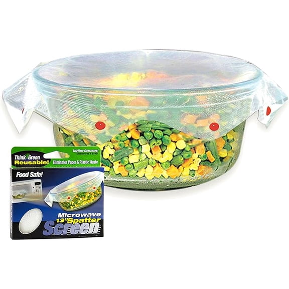 Smartwares Microwave Spatter Screen, Reusable Plate and Bowl Cover, Non-Stick Mesh, Folds Flat, 13 Inch Splatter Guard, BPA Free, Tested Food Contact Safe, Red Beads