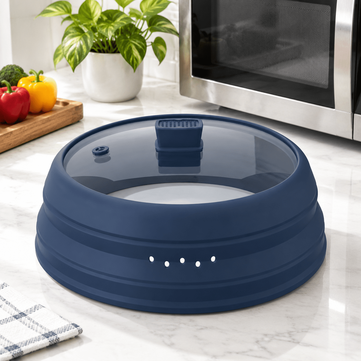 Microwave Splatter Cover, 11.8 Inch Dark Blue, Collapsible Silicone ...