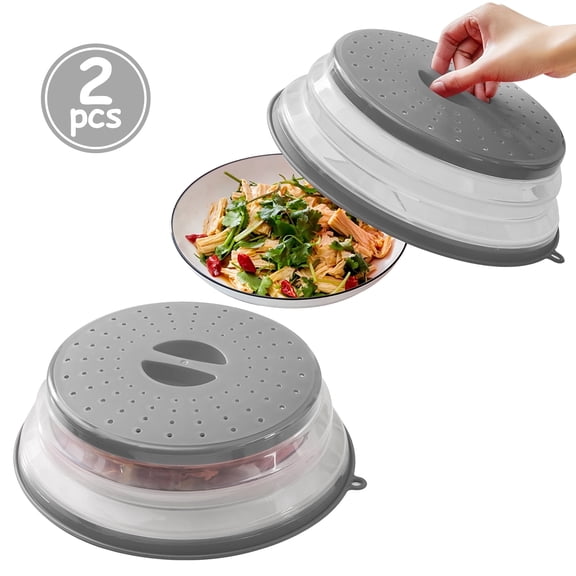 2 Pcs Silicone Microwave Splatter Cover – Microwave Food Cover for Plates, BPA-Free Splatter Guard, Non-Toxic Kitchen Gadget & Microwave Accessory for Heating Food, Grey