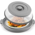 thumbnail image 1 of Microwave Splatter Cover for Food with Anti-scald Base Mat,Large Plastic & Silicone Vented Avoid Scalding Collapsible Guard Lid, Plate Holder & Kitchen Colander for Meal Prep-10.7 Inch (gray), 1 of 15