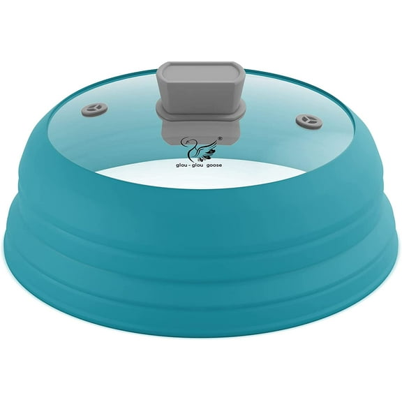 Microwave Splatter Cover Glass Cover Splatter Guard Lid with Collapsible Silicone for Food Cover Plate Cover 10.5 inch, Blue