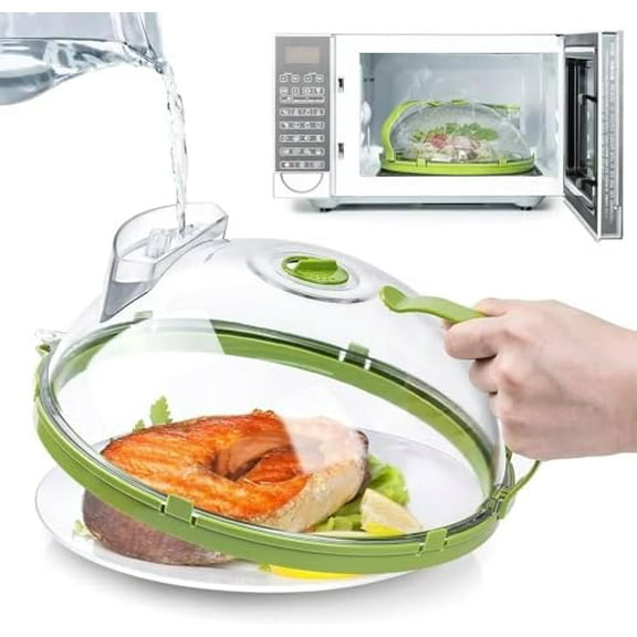 Microwave Splatter Cover Microwave Cover For Food with Anti Heat Handle and Water Storage Box, 12 Inch Plate Covers, Kitchen Gadgets and Improvment Accessories, Microwave Splash Guard Cooker Lid Cov