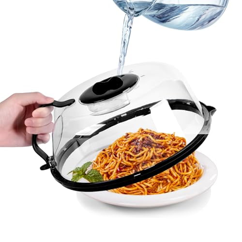 Microwave Splatter Cover,Microwave Cover with Water Steamer,10 Inch Plate Covers with Integrated Handle Splatter Guard,Kitchen Gadgets & Accessories,House Essentials for Gift-Black