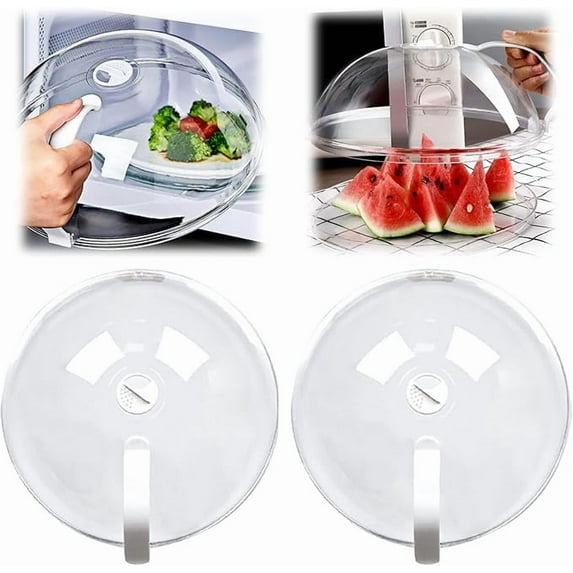 Microwave Splatter Cover - Transparent 9 Inch Anti-Splatter Lid with Steam Vents Holes & Handle, Plate Cover for Heating Food, Microwave Oven Heating Oil Proof Covers (2 pc)