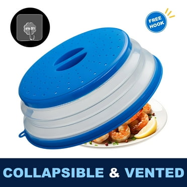 Microwave Splatter Cover Vented for Food, Splatter Guard & Colander Kitchen Gadget for Fruit Vegetables Microwave Plate Cover with Hook Hole,Dishwasher-Safe,BPA-Free Silicone & Plastic （blue）