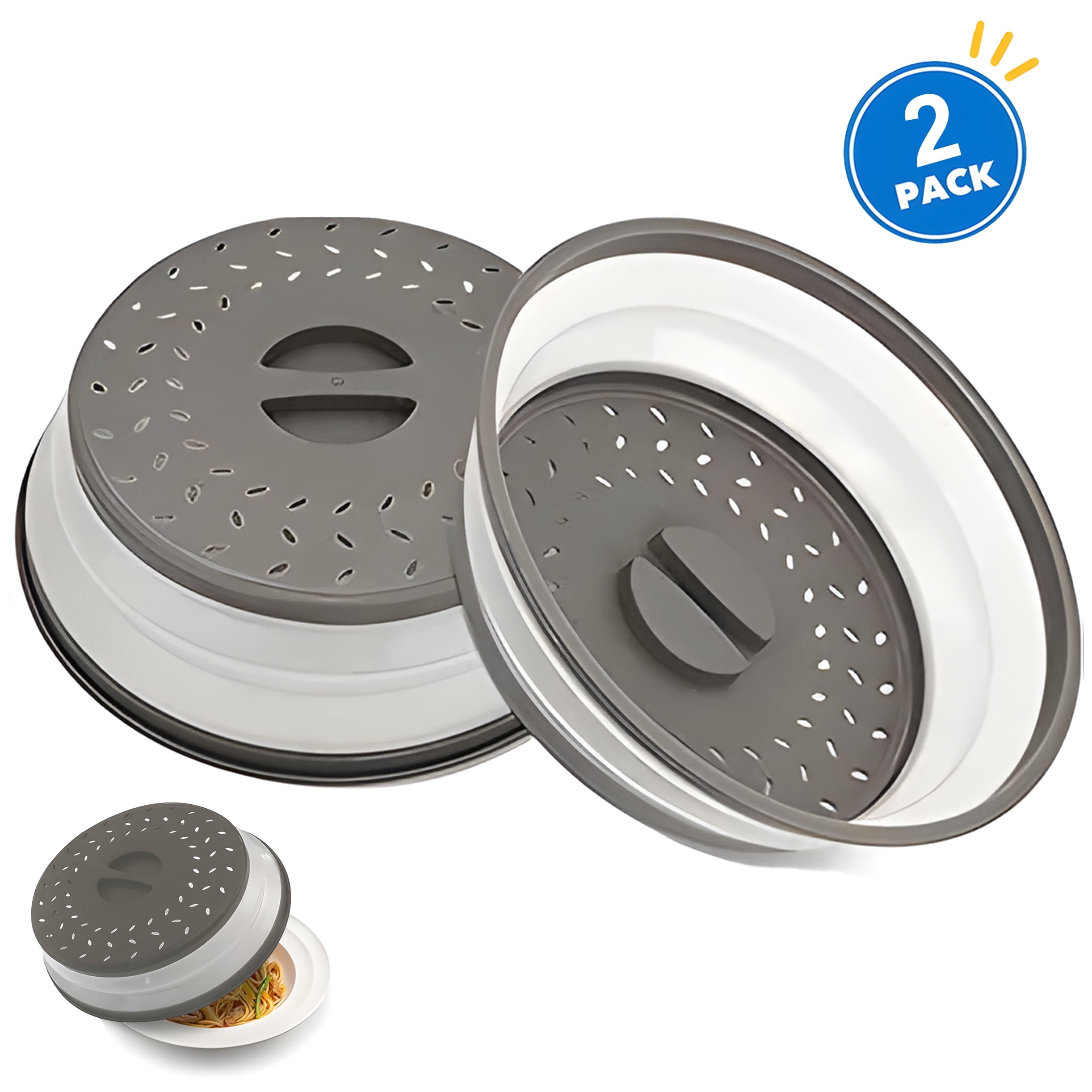 Microwave Splatter Cover Vented for Food, Splatter Guard & Colander Kitchen Gadget for Fruit Vegetables Microwave Plate Cover with Hook Hole,Dishwasher-Safe,BPA-Free Silicone & Plastic （gray）