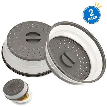 Microwave Splatter Cover Vented for Food, Splatter Guard & Colander Kitchen Gadget for Fruit Vegetables Microwave Plate Cover with Hook Hole,Dishwasher-Safe,BPA-Free Silicone & Plastic （gray）