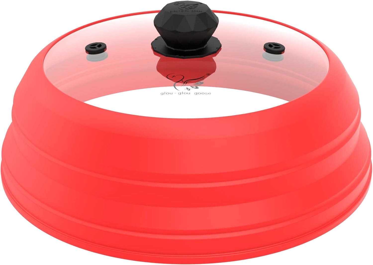 Vented Glass Splatter Guard Lid with Collapsible Silicone for Food - 11.8 inch Large Plate Cover for 6-11 inch Plate Bowl - Red
