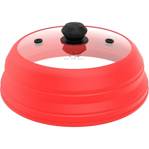 Microwave Splatter Cover Vented Glass Cover Splatter Guard Lid with Collapsible Silicone for Food as Pot Cover Plate Cover 10.5 inch for 6 7 8 9 10 inch Plate Bowl
