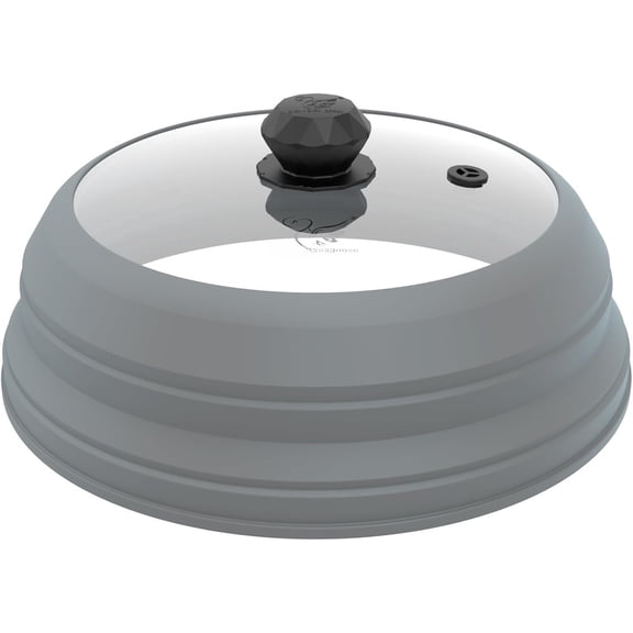 Microwave Splatter Cover Vented Glass Splatter Guard Lid with Collapsible  for  as Pot Cover Plate 9.8 inch Light Grey