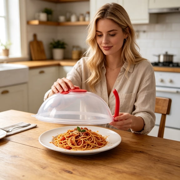 Microwave Splatter Cover, Vented Microwave Food Guard, Reusable Kitchen Plate Lid With Anti-scald Handle, For Home Office Meal Heating Steaming(Red)