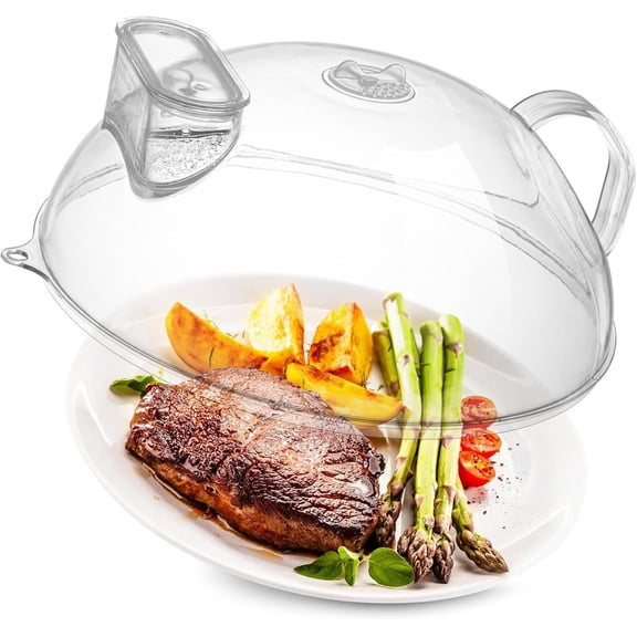 Microwave Splatter Cover with Water Steamer,Protect Food Splashes,Dish Bowl Plate Serving Lid with Handle,BPA-Free,Clear Safe Plastic,Microwave Cover for Food,10 Inch