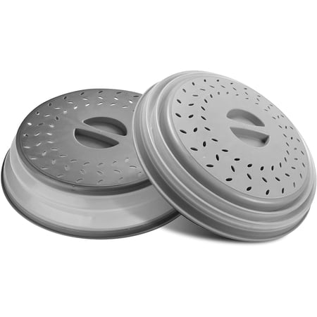 Microwave Splatter Cover for Food, 2 Pack Vented Collapsible Microwave Cover with Easy Grip Handle, Dishwasher Safe BPA-Free, 10.5 inch Round, Gray