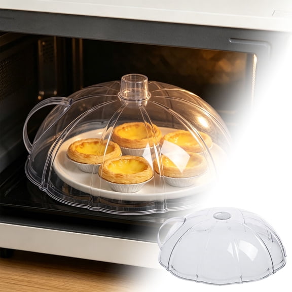Microwave Splatter Guard with Handle, Clear Plastic, White, 26.5cm, Locks in Moisture, Easy to Clean