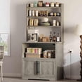 thumbnail image 1 of Microwave Stand Bakers Rack Cabinet, Farmhouse Bakers Rack with Power Outlet,Thickened Counter, Freestanding Small Kitchen Bakers Rack with Large Storage,Easy Assembly,White & Pear Wood, 1 of 7