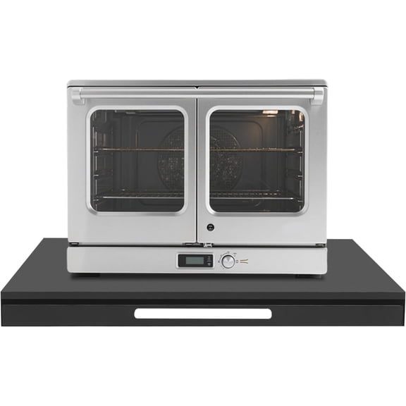 Microwave Stand with Pull-Out Shelf & Drawer, Countertop Organizer, Modern Kitchen Storage Rack for Small Spaces, Compact Microwave Stand for Microwaves/Coffee Maker/Kitchen Appliances (Black)