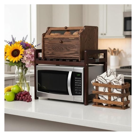 Microwave Stand, USA Grown Hickory Microwave Shelf, Wooden Microwave Rack for Kitchen Counter Organization