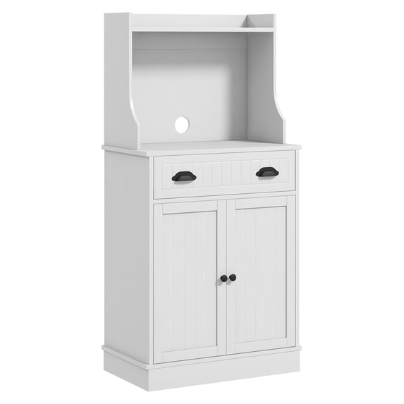 Microwave Stand with Storage, Kitchen Microwave Cabinet with Drawer & Adjustable Shelf, White