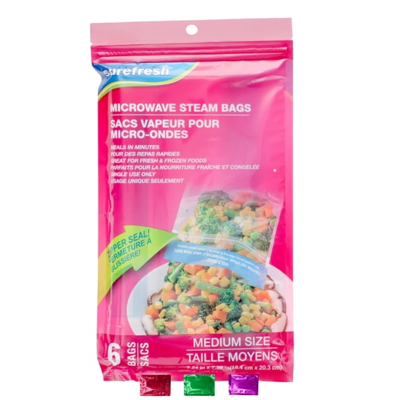 Microwave Steam Bags Medium-Size 1 Pack, 6Ct Disposable Seal Bags for Vegetables Meat Poultry Fish, Easy Cooking Food Prep Kitchen Must Have with Snoep in Beperkte Oplage