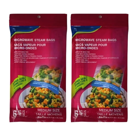 Microwave Steam Bags Medium Size 6 count Each 7.24x7.99 in for Quick and Easy Meals in Minutes Home Kitchen Steaming Vegetables Food Prep Containers Cookware Set of 2 (12 Steamers Bags Total)