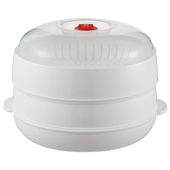 Microwave Steamer,9.64'' Clear Microwave Plate Cover for Food,Oven and Dishwasher Safe,Splatter Guard Microwave Lid for Food Vegetables Fish Dumplings Heat Resistant Steaming Rack(Double Layer)