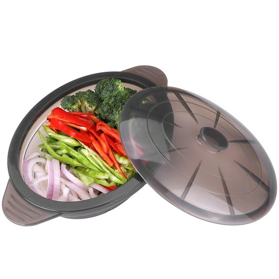 Microwave Steamer Cooker Collapsible Bowl-Silicone Steamer Cookware with Handle Lid BPA Free, Black