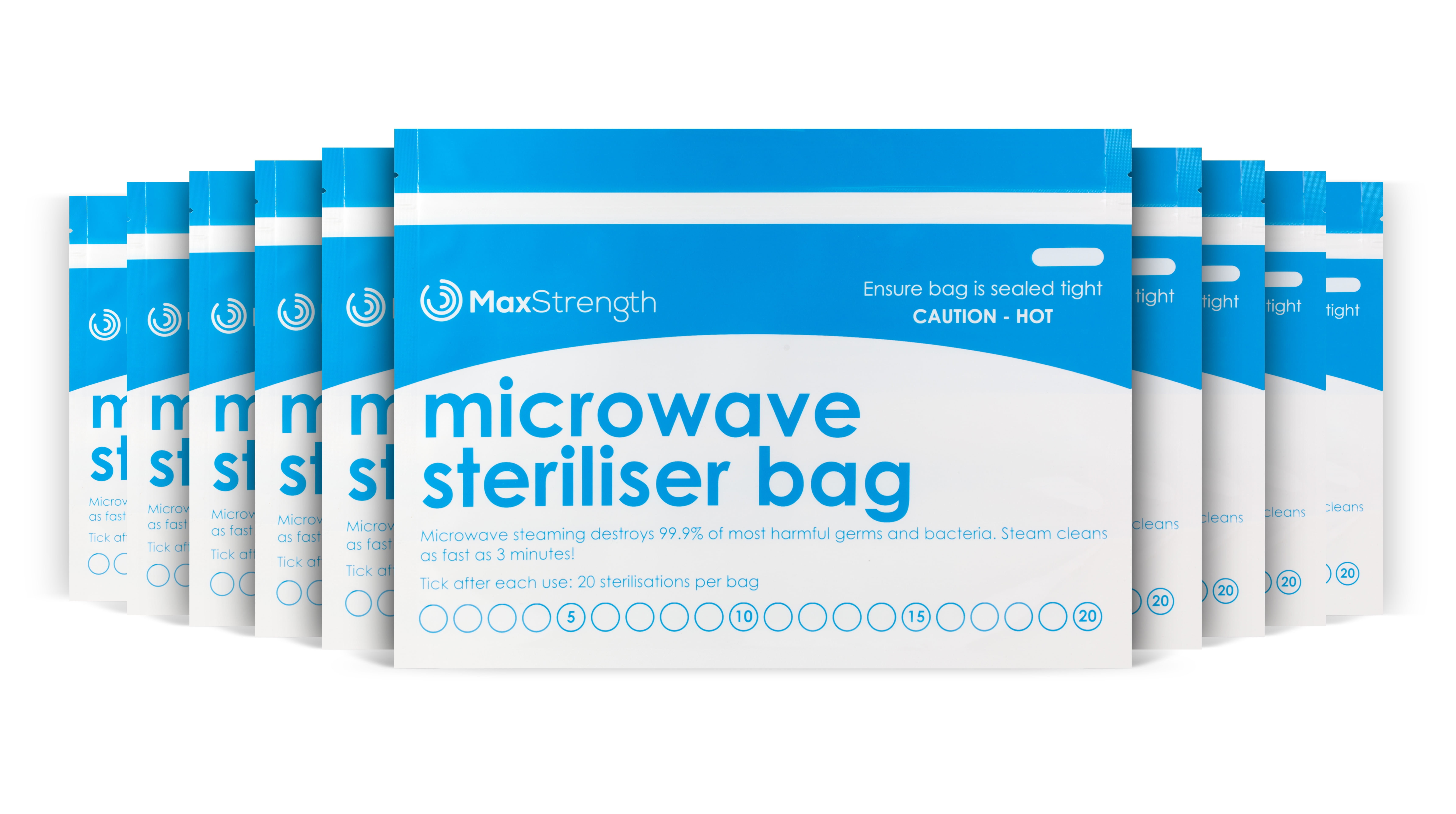 Microwave Sterilizer Bags, 20 ct, Large Steam Bags by Max Strength Pro, 20 Uses per Bag