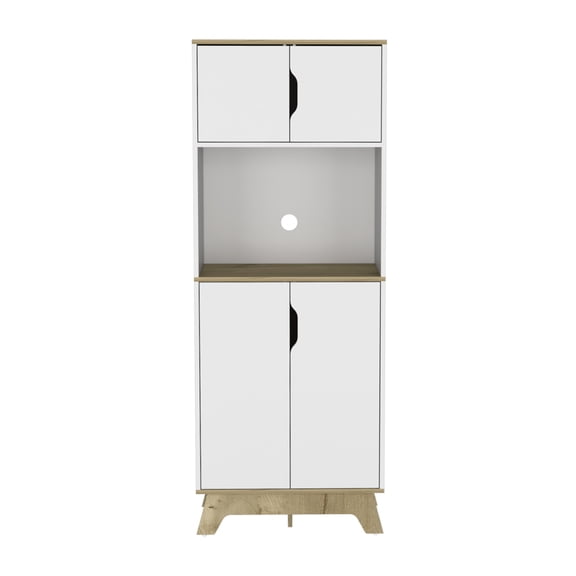 Microwave Tall Cabinet Wallas, Kitchen, Light Oak / White