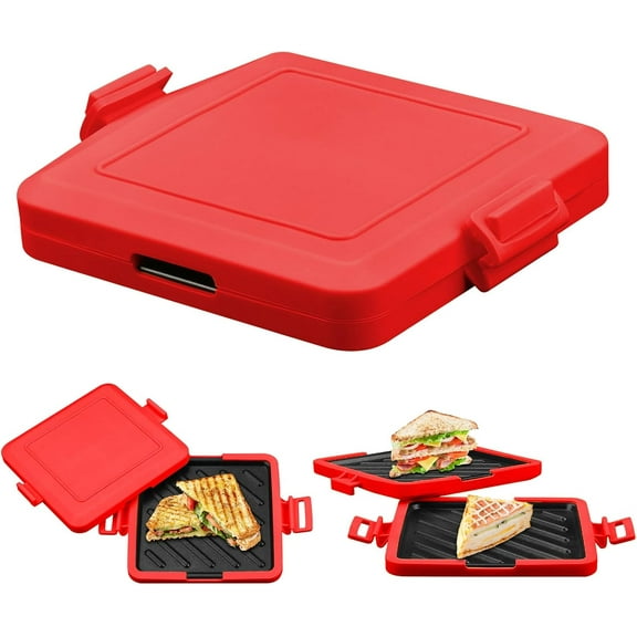 Microwave Toastie Maker, Microwave Sandwich Maker, Microwavable Toastie Maker, Quick Cooking and Easy Cleaning, No Electricity, Wireless (red)