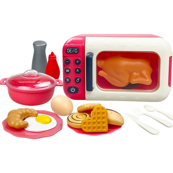 Microwave Toys Kitchen Play Set with Light Sound,Kids Pretend Play Electronic Oven with Play Food for Children Ages 3+ Years (Red)