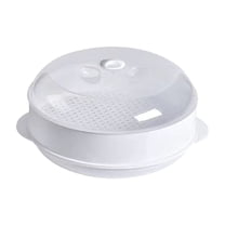 Microwave Vegetable Steamer Pot – Stackable Rice, Pasta, Fish Steaming Pan with Lid, Healthy Cooking, Microwave-Safe, Round Hole Basket Design