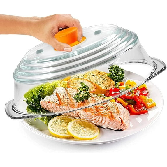 Microwave cover glass - Microwave splatter cover 100% Food Grade, Glass Microwave covers for food splatter BPA Free and Dishwasher Safe, Vented Plate cover Lid Silicone Knob, 9.5" - Bezrat (Orange)